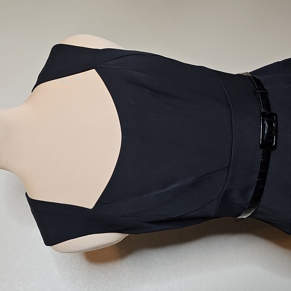 White House Black Market 4 Black Belted Dress - Picture 3 of 10